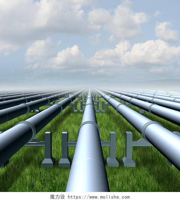 天然气管道概念作为一个群体由三个三维金属管道输送液体和气体燃料能源和石油油品作为电力商品的运输和分布的象征